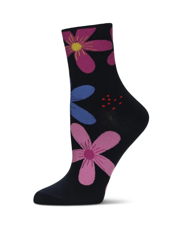 Women's Garden Floral Combed Cotton Crew Socks sold by MeMoi