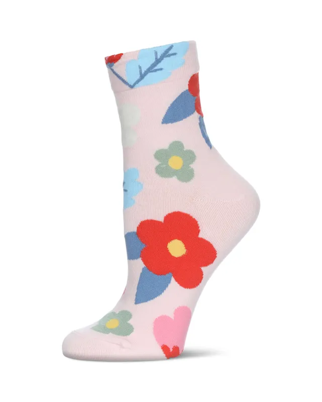 Women's "Mod Floral" Cotton-Rich Crew Sock sold by MeMoi