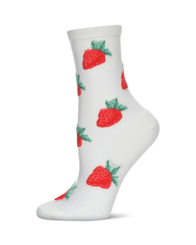 Women's Strawberry Sheer Combed Cotton Crew Socks sold by MeMoi