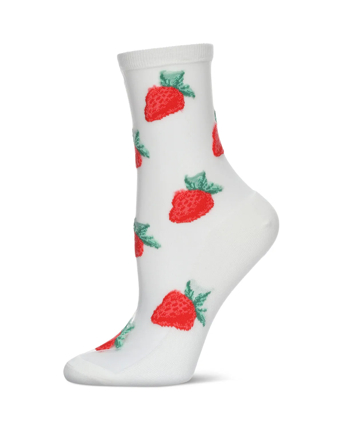 Women's Strawberry Sheer Combed Cotton Crew Socks sold by MeMoi