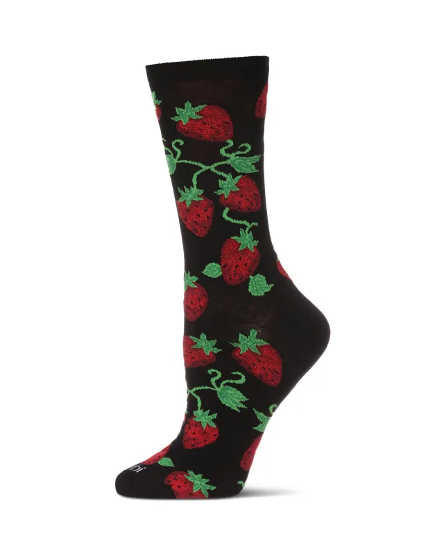 Women's Strawberry Vines Bamboo Crew Socks sold by MeMoi