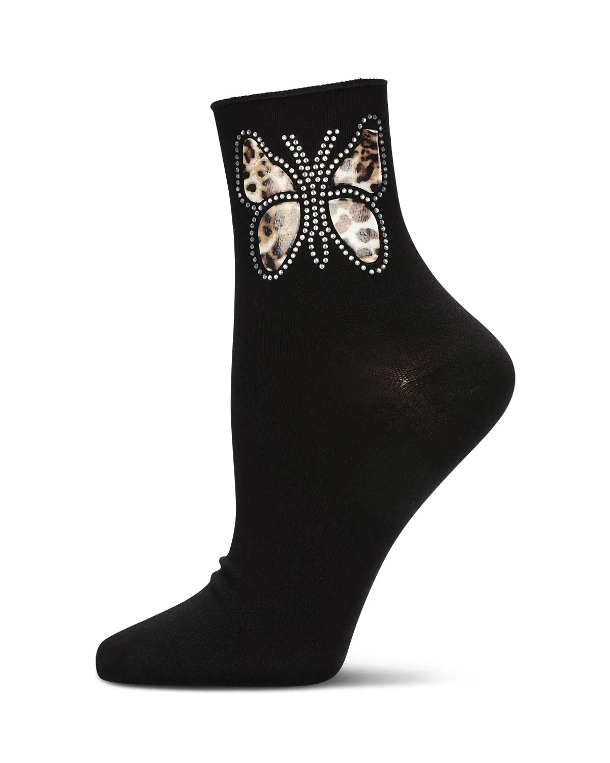 Women's Leopard Butterfly Rhinestone Crew Socks sold by MeMoi
