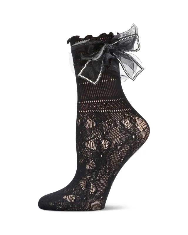 Women's Rhinestone Bow Netted Crew Socks sold by MeMoi