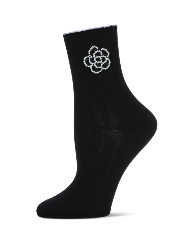 Women's Beaded Blossom Knit Rib Crew Socks sold by MeMoi