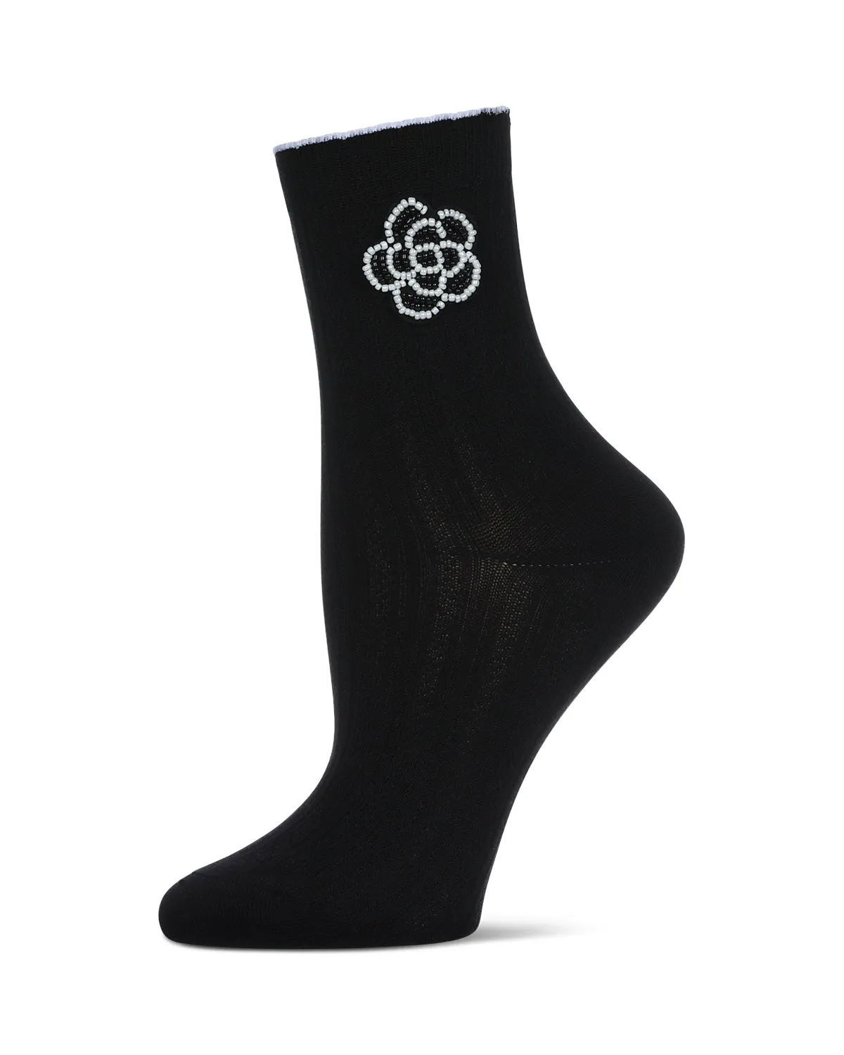 Women's Beaded Blossom Knit Rib Crew Socks sold by MeMoi