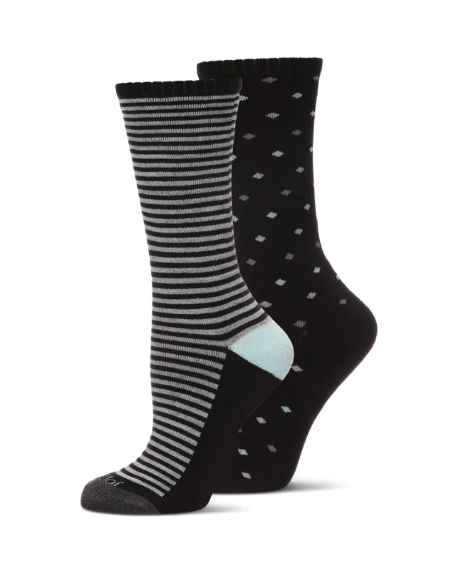 2 Pair Diabetic Dots/Stripes Half Cushion Crew Socks made by MeMoi