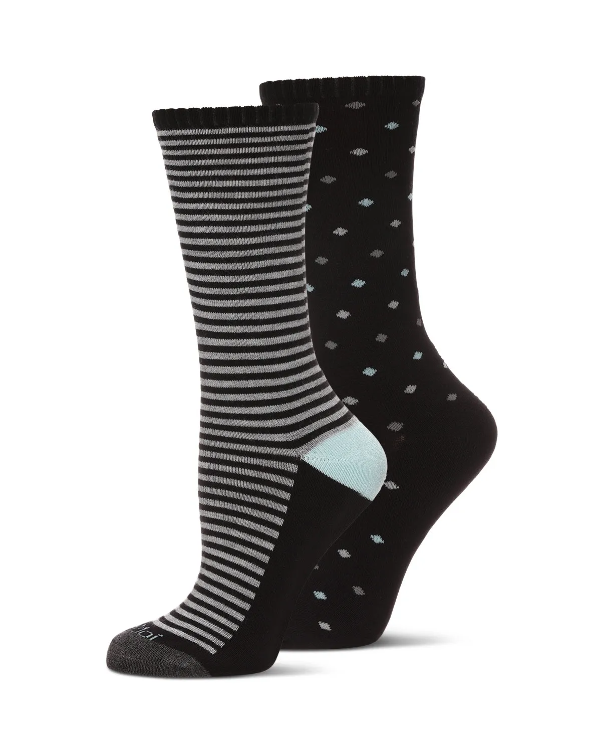 2 Pair Diabetic Dots/Stripes Half Cushion Crew Socks sold by MeMoi