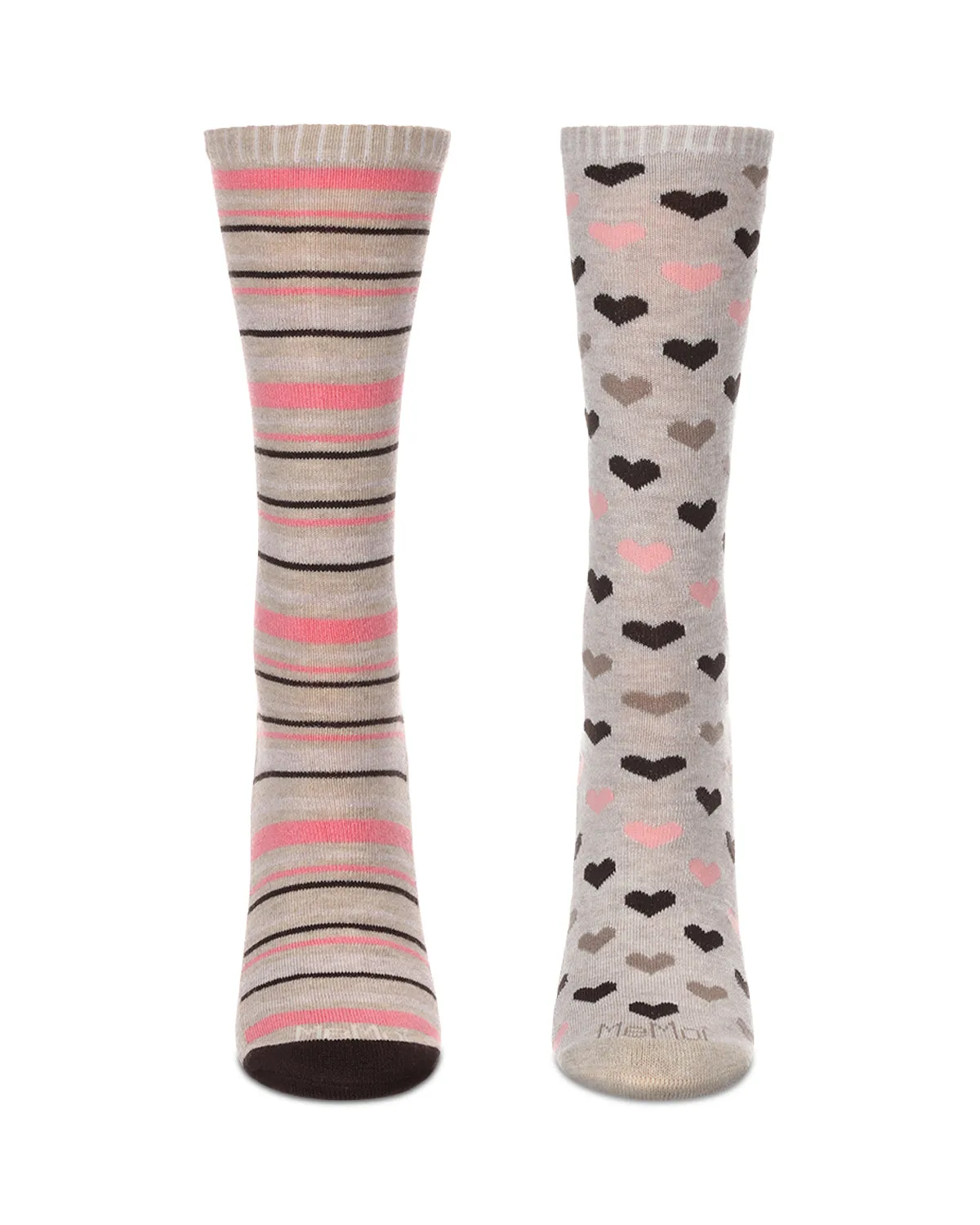 2 Pair Diabetic Heart/Stripe Half Cushion Crew Socks sold by MeMoi product image thumbnail 2
