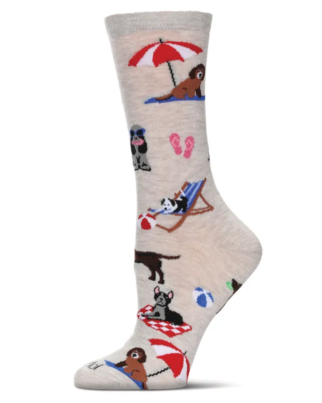 Women's Dogs On Beach Bamboo Crew Socks sold by MeMoi