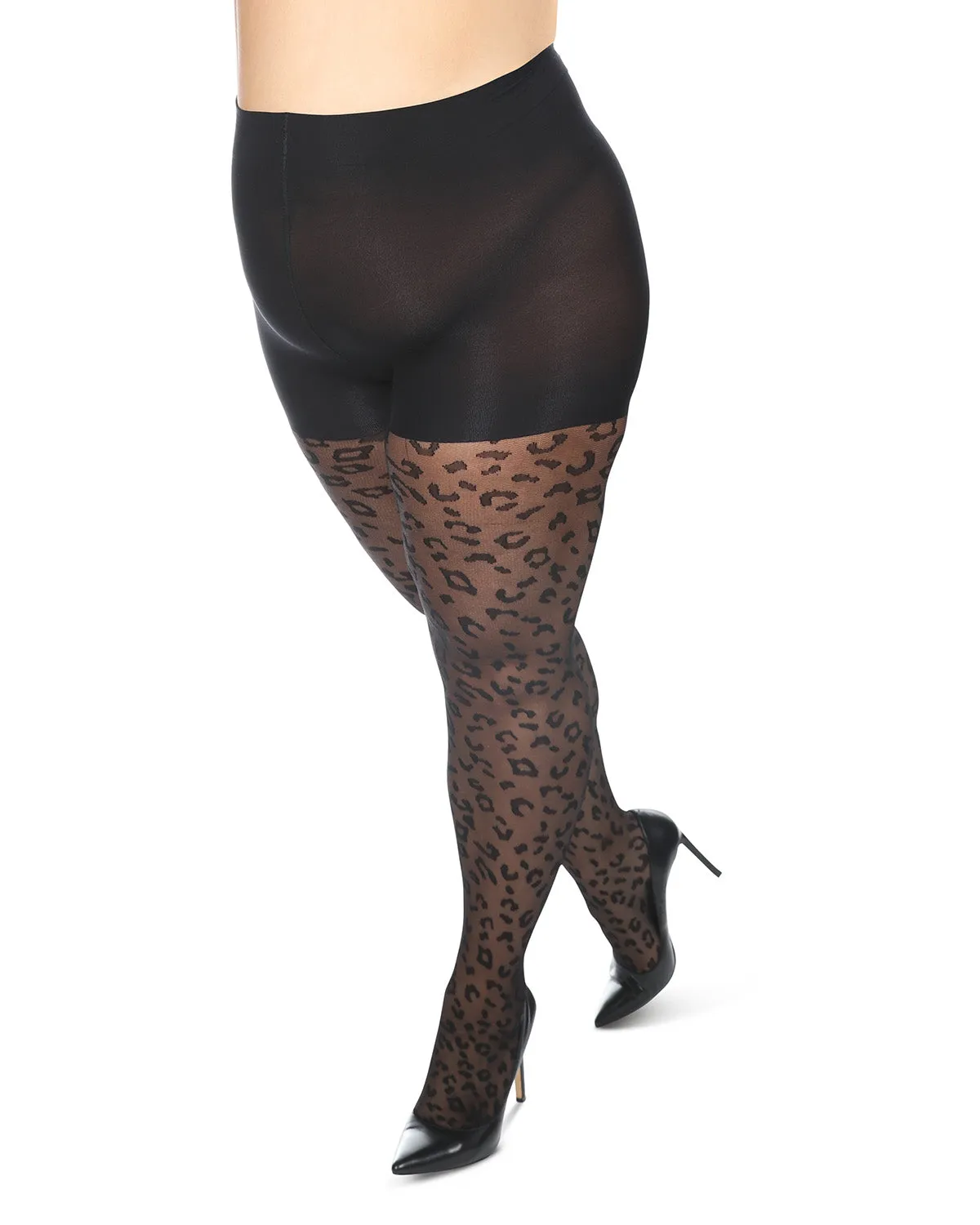 Women's Curvy Leopard Sheer Nylon Control Top Tights sold by MeMoi product image thumbnail 5
