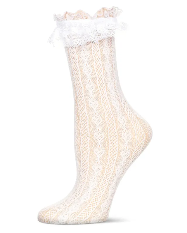 Women's Heart Vine Lace Crew Socks made by MeMoi