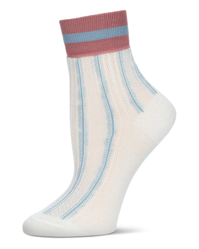 Women's Sheer Openwork Retro Stripe Anklet Socks sold by MeMoi