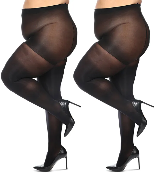 Women's Curvy 2 Pair Pack Solid Control Top Tights sold by MeMoi