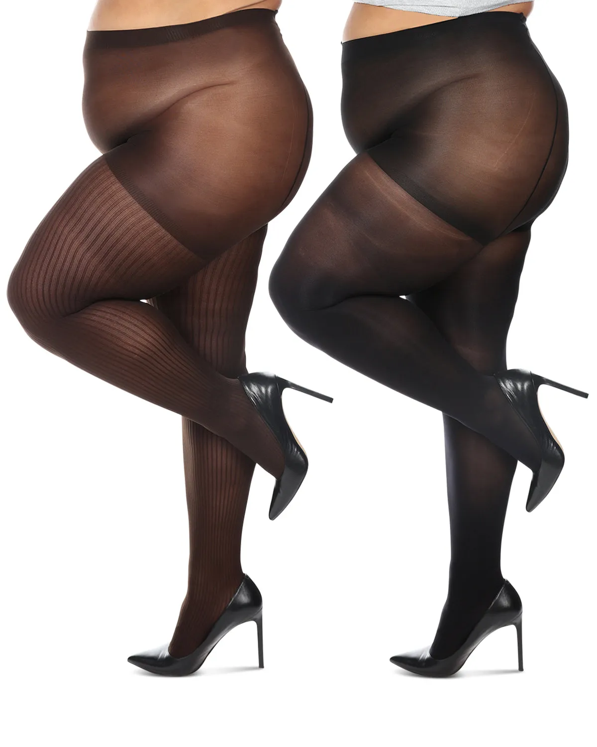 Women's Curvy 2 Pair Pack Flat Knit and Rib Control Top Tights sold by MeMoi