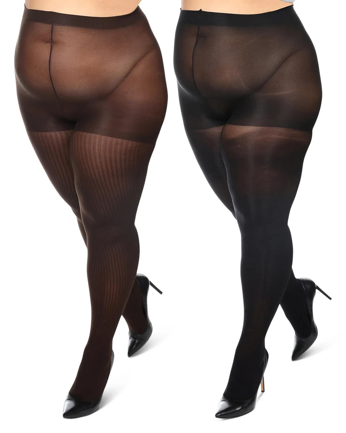 Women's Curvy 2 Pair Pack Flat Knit and Rib Control Top Tights sold by MeMoi product image thumbnail 4