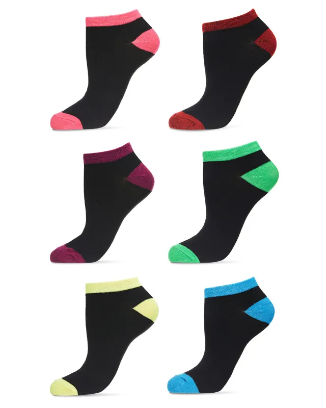 Women's 6 Pair Pack Neon Tipped Low Cut Socks sold by MeMoi