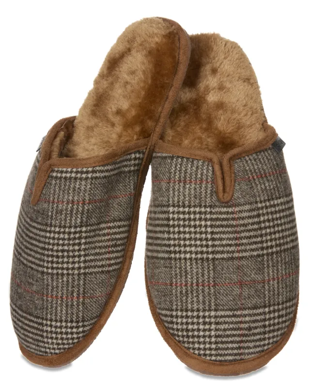 Men's Glen Plaid Plush Slippers sold by MeMoi