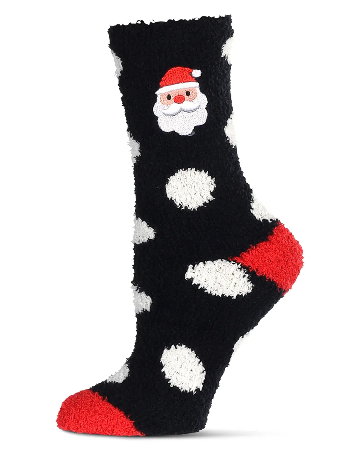 Women's Plush Polka Dot Santa Embroidery Cozy Crew Sock sold by MeMoi