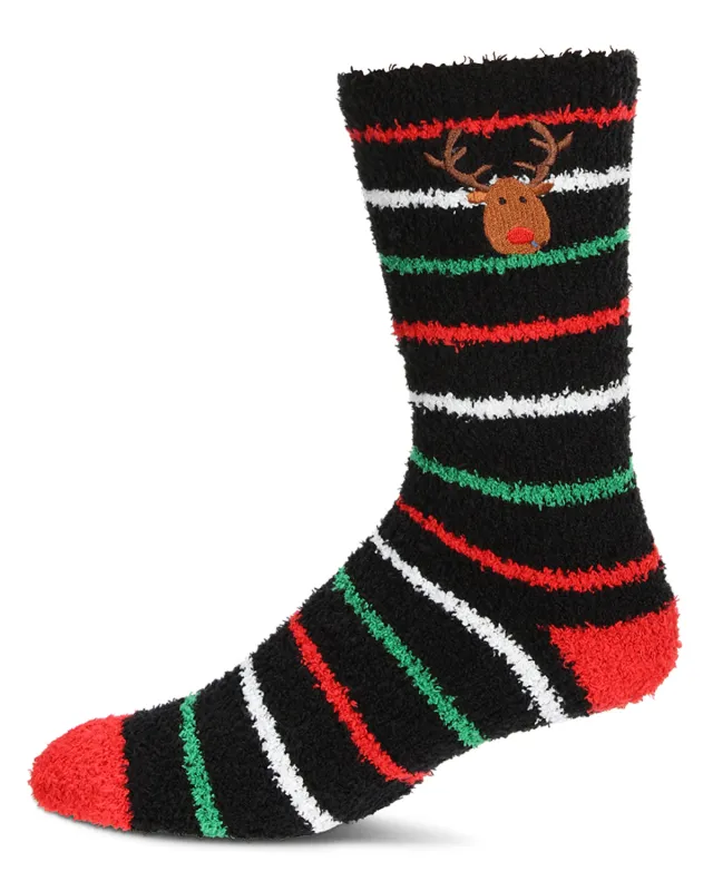 Men's Striped Reindeer Embroidery Cozy Crew Socks sold by MeMoi