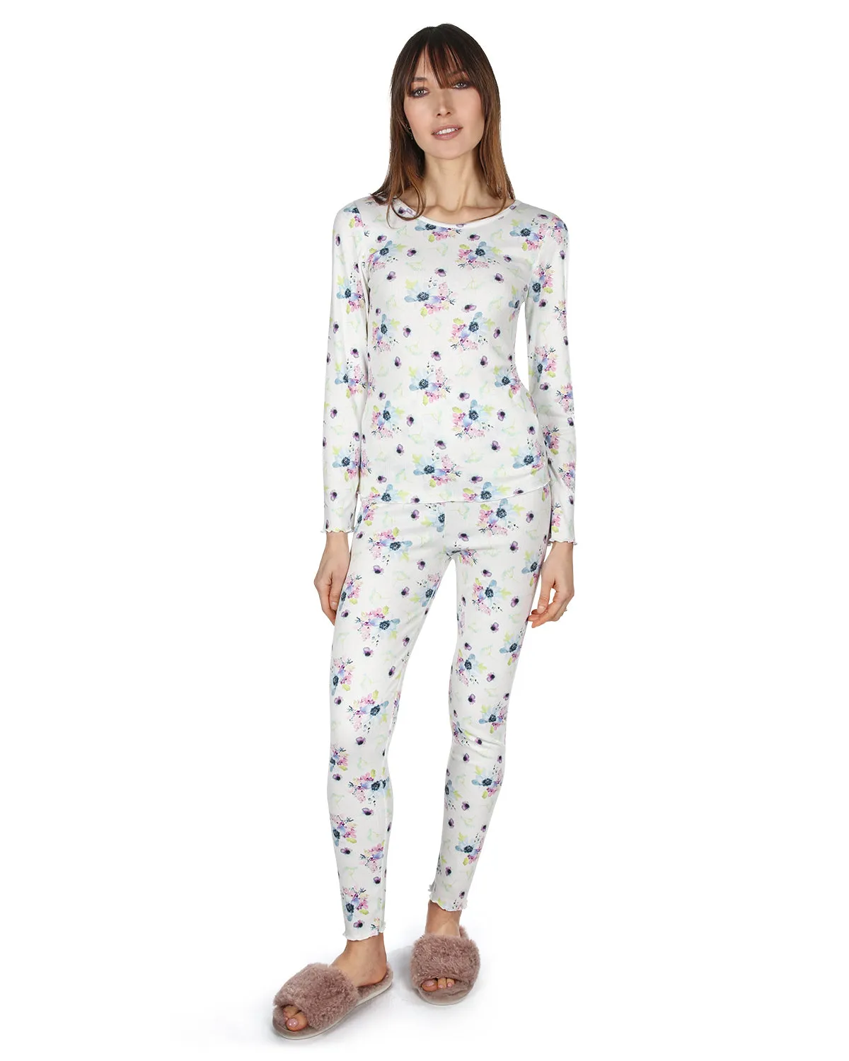 Women's Scalloped Edge Floral Two-Piece PJ Set sold by MeMoi