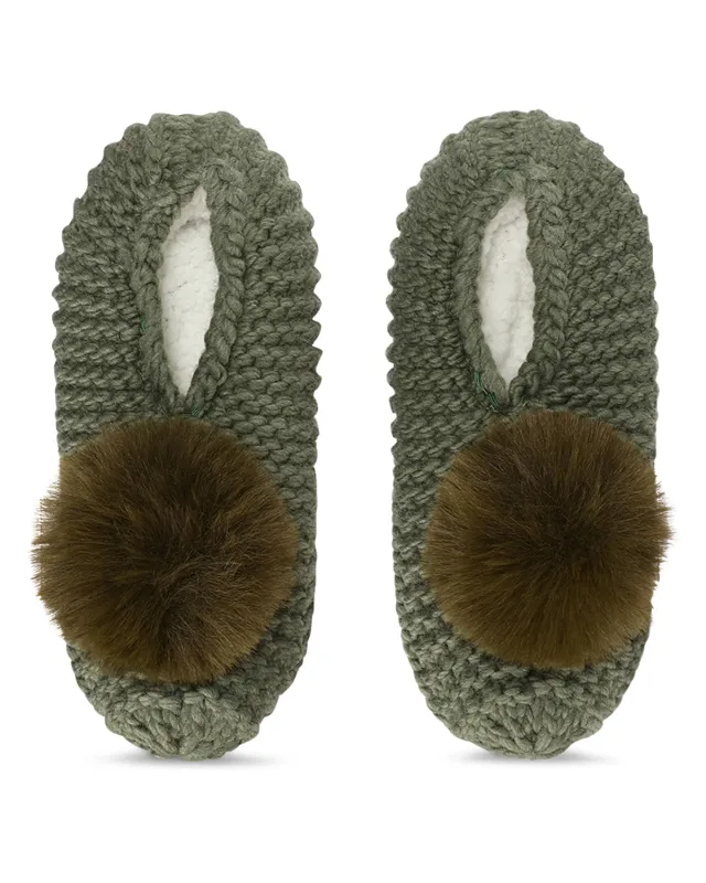Women's Pompom Recycled Knit Sherpa Lined Slippers sold by MeMoi