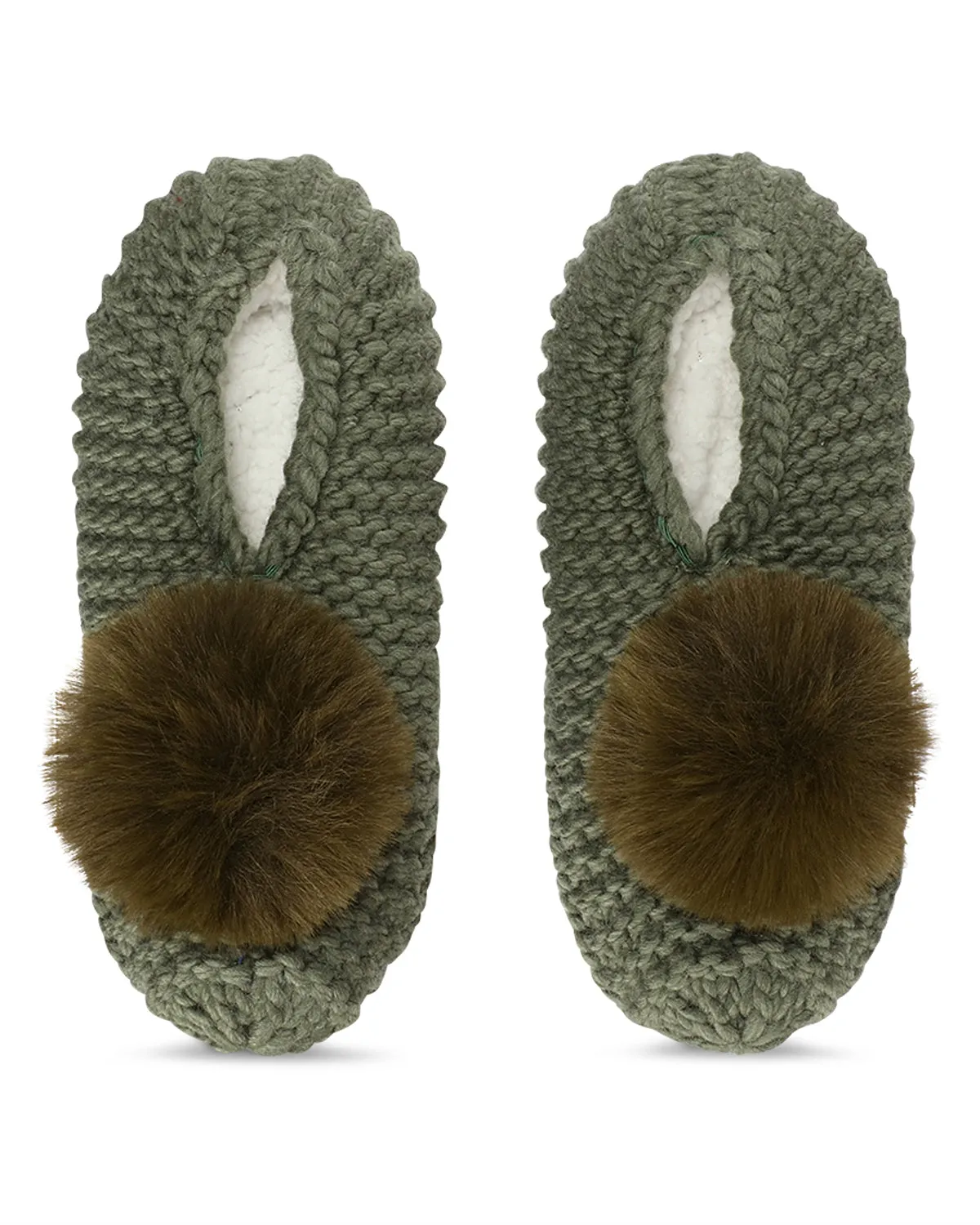 Women's Pompom Recycled Knit Sherpa Lined Slippers sold by MeMoi