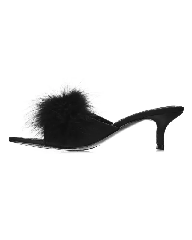 Women's Mona Marabou Hard Sole Slender Heel Slipper made by MeMoi