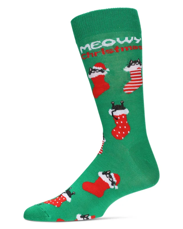 Men's Meowy Christmas Holiday Crew Socks sold by MeMoi