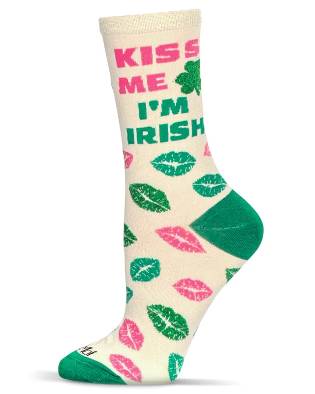Women's Kiss Me I'm Irish Bamboo Crew Socks made by MeMoi