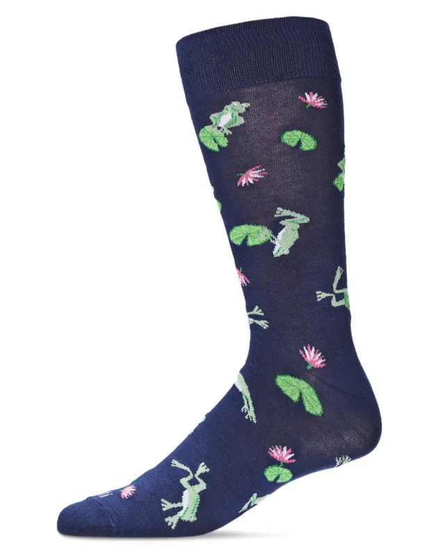 Men's Embroidered Frogs Bamboo Crew Socks sold by MeMoi