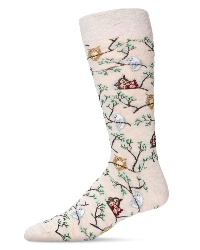Men's Embroidered Owls Bamboo Crew Socks sold by MeMoi