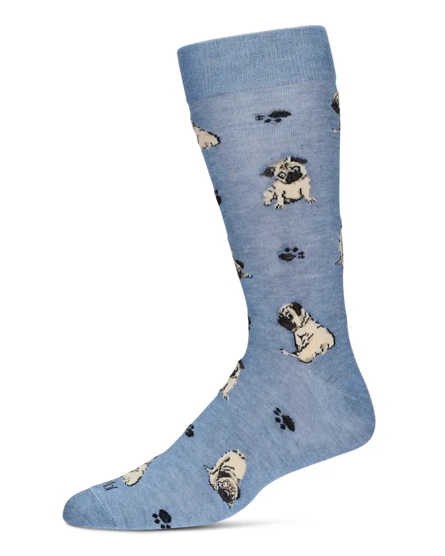 Men's Embroidered Pugs Bamboo Crew Socks sold by MeMoi