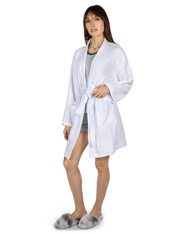 Women's 100% Cotton Woven Gauze Short Kimono Robe sold by MeMoi