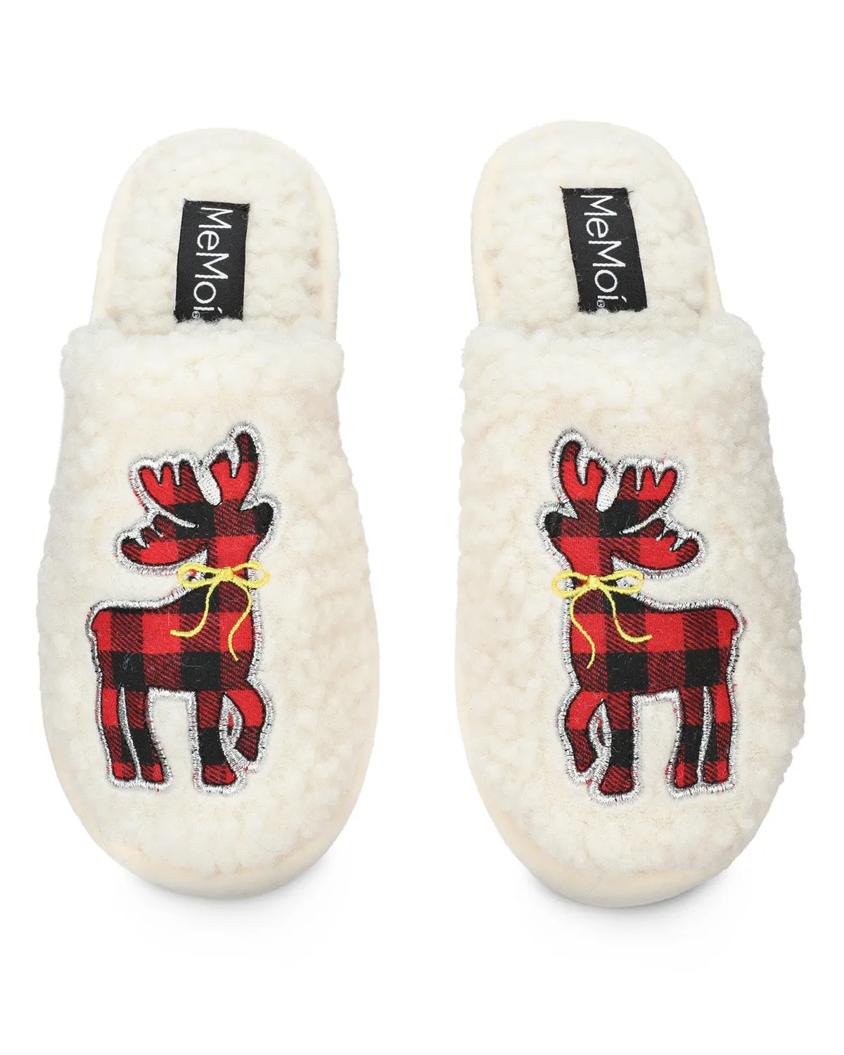 Women's Plaid Reindeer Plush Slippers sold by MeMoi