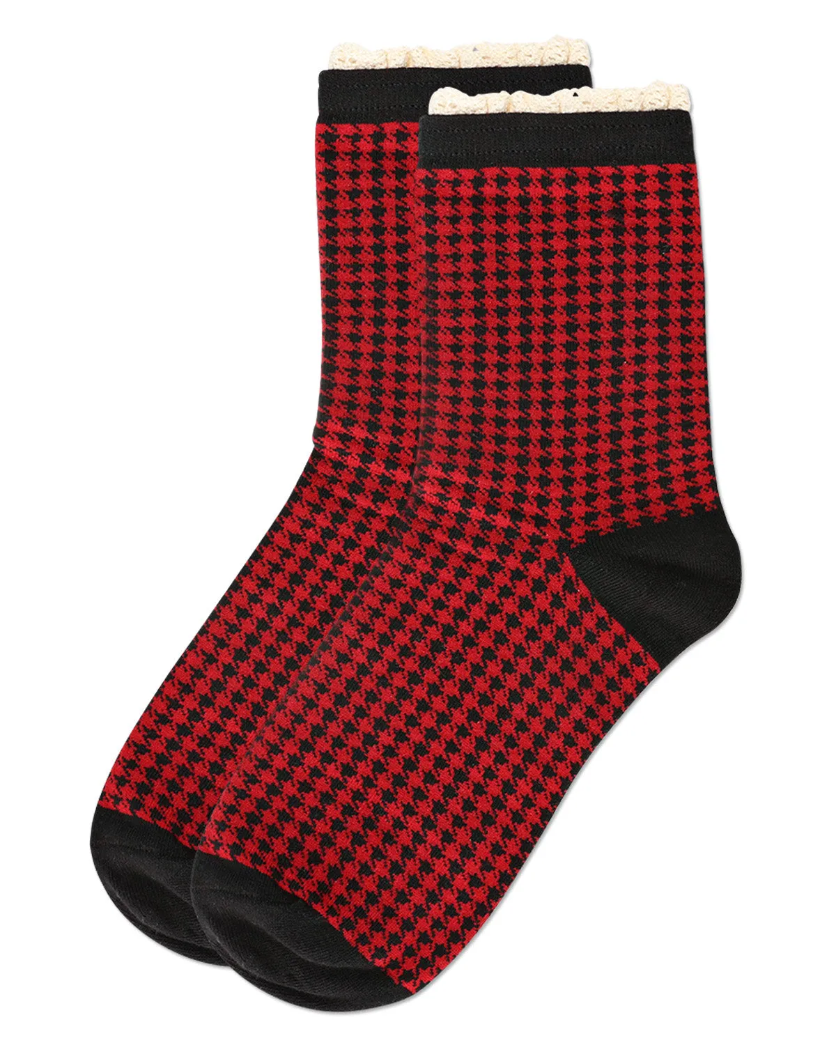 Women's Houndstooth Lace Cuff Crew Socks sold by MeMoi product image thumbnail 4