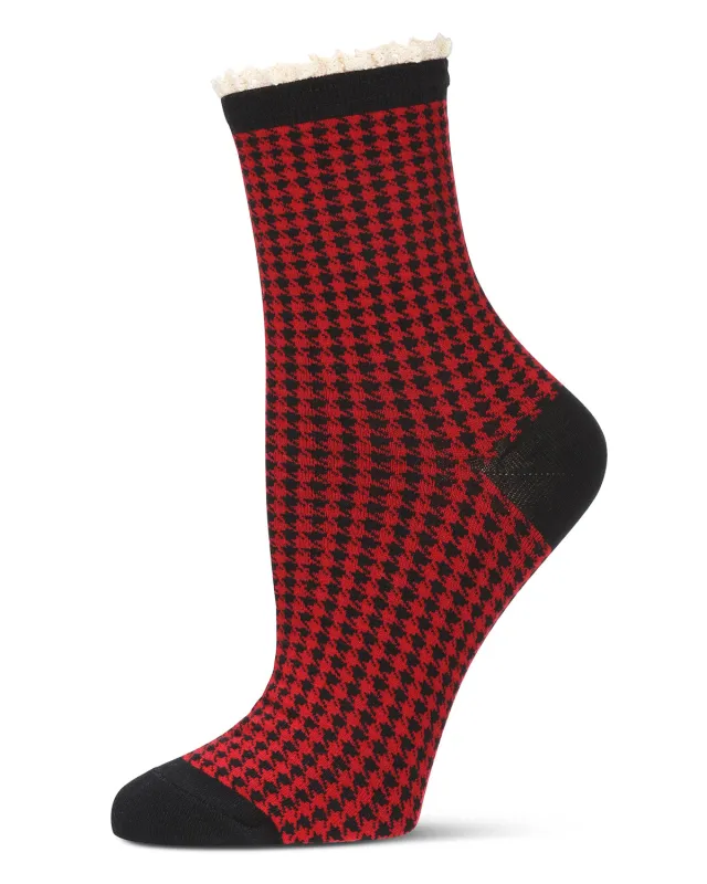 Women's Houndstooth Lace Cuff Crew Socks sold by MeMoi