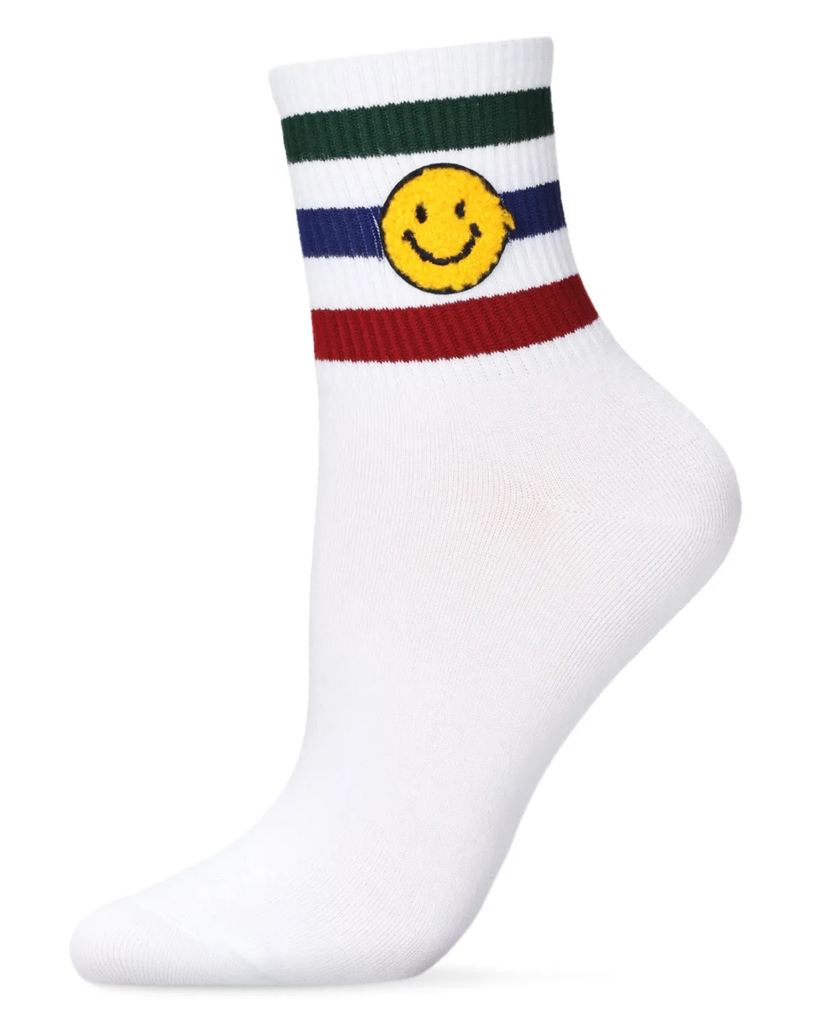 Women's Striped Cotton-Rich Crew Sock with Terry Smiley Patch sold by MeMoi product image thumbnail 2