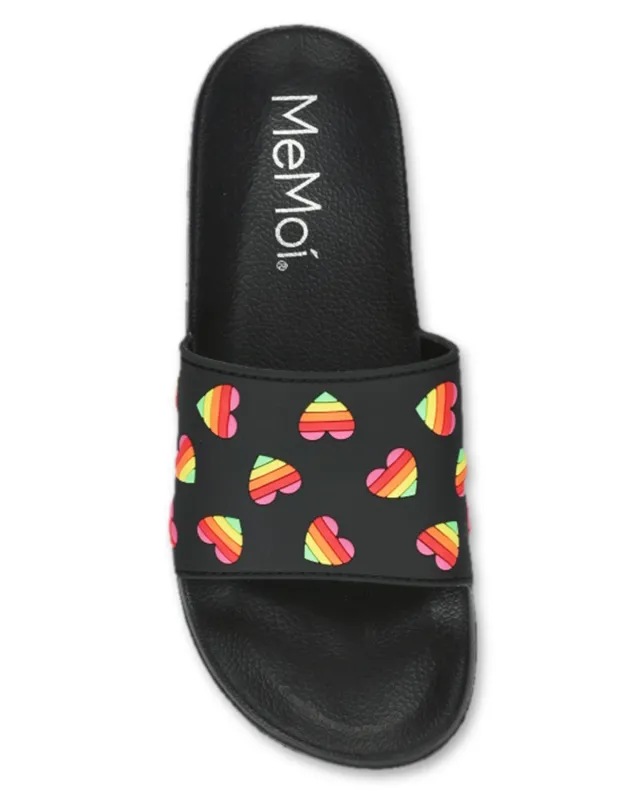 Women's Rainbow Heart Lightweight Slides sold by MeMoi