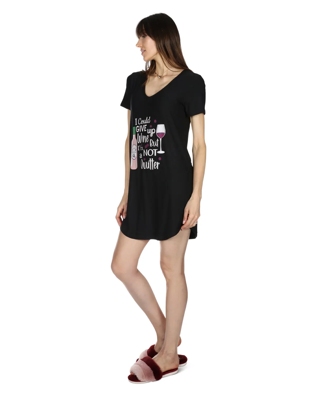 Women's I Could Give Up Wine But I'm Not A Quitter V-Neck Sleepshirt sold by MeMoi product image thumbnail 2