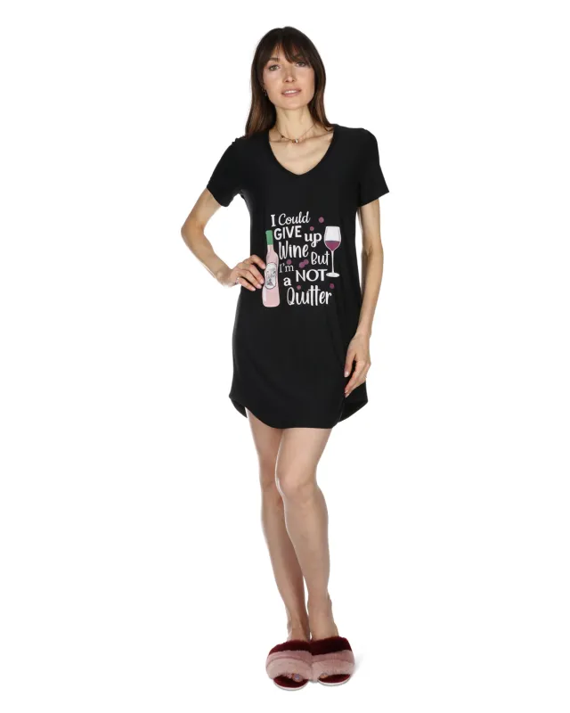 Women's I Could Give Up Wine But I'm Not A Quitter V-Neck Sleepshirt sold by MeMoi
