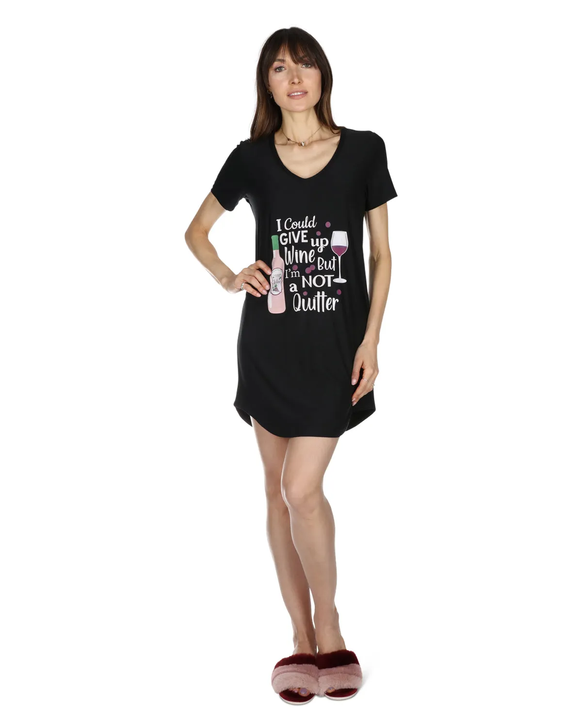 Women's I Could Give Up Wine But I'm Not A Quitter V-Neck Sleepshirt sold by MeMoi