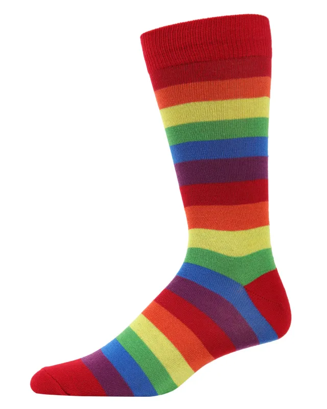 Men's Colors of the Rainbow Bright Stripe Crew Sock sold by MeMoi