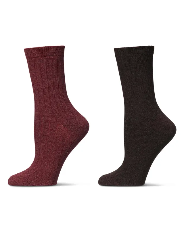 Women's 2 Pair Ribbed Flat Knit Wool Blend Crew Socks sold by MeMoi