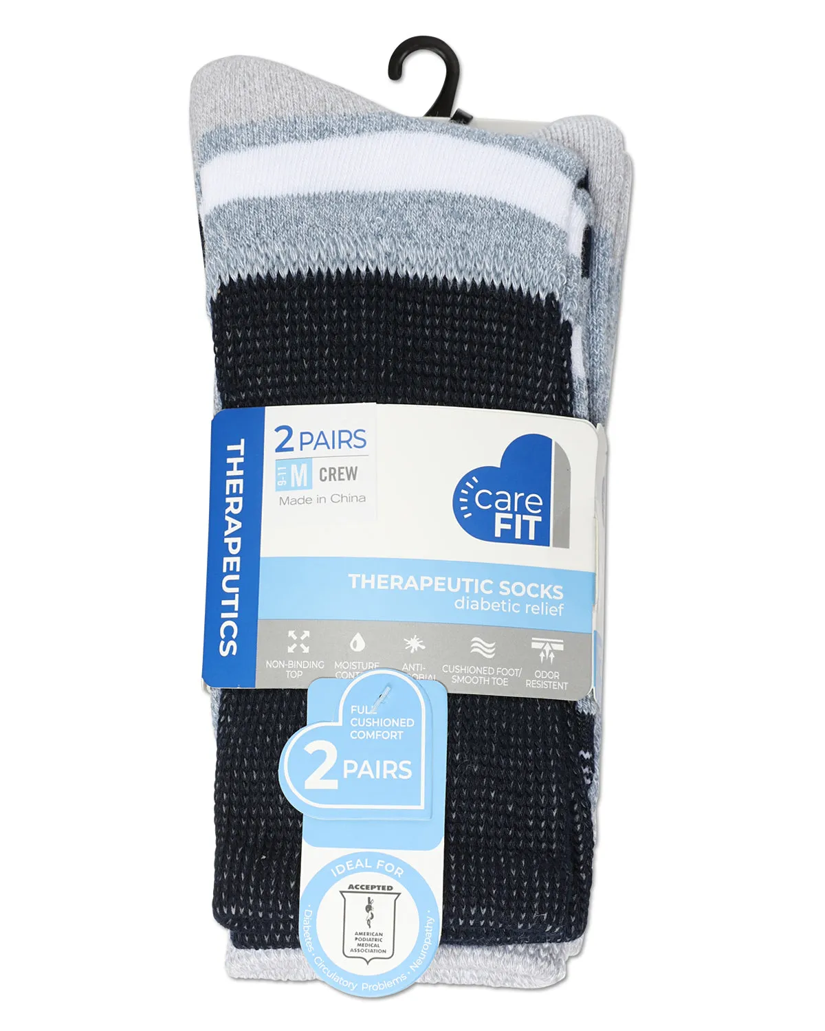 2 Pair Unisex Diabetic Multi-Stripe Full Cushion Crew Socks sold by MeMoi product image thumbnail 3
