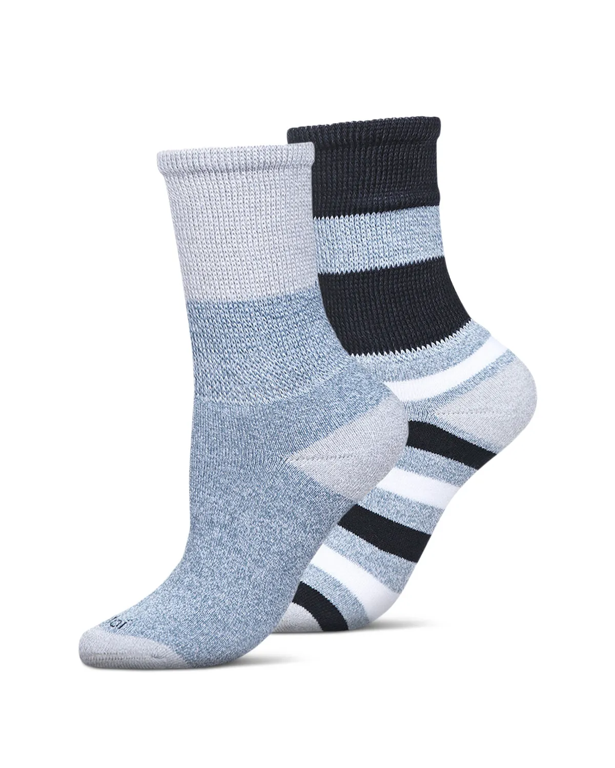 2 Pair Unisex Diabetic Multi-Stripe Full Cushion Crew Socks sold by MeMoi