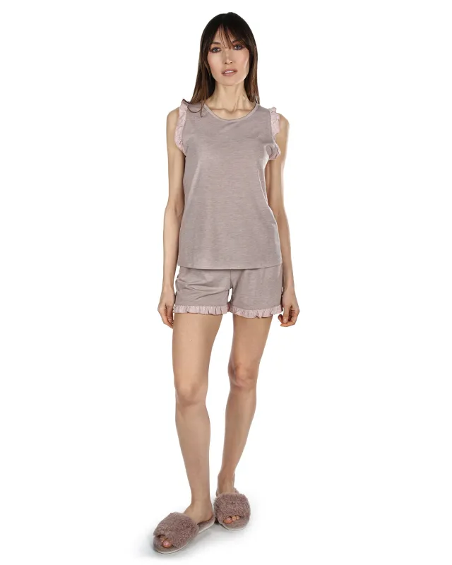 Women's Contrast Ruffle Trim Modal Top and Shorts Set sold by MeMoi