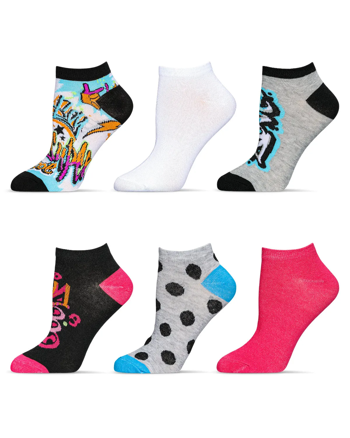 Women's 6 Pair Pack Graffiti Style Low Cut Socks sold by MeMoi