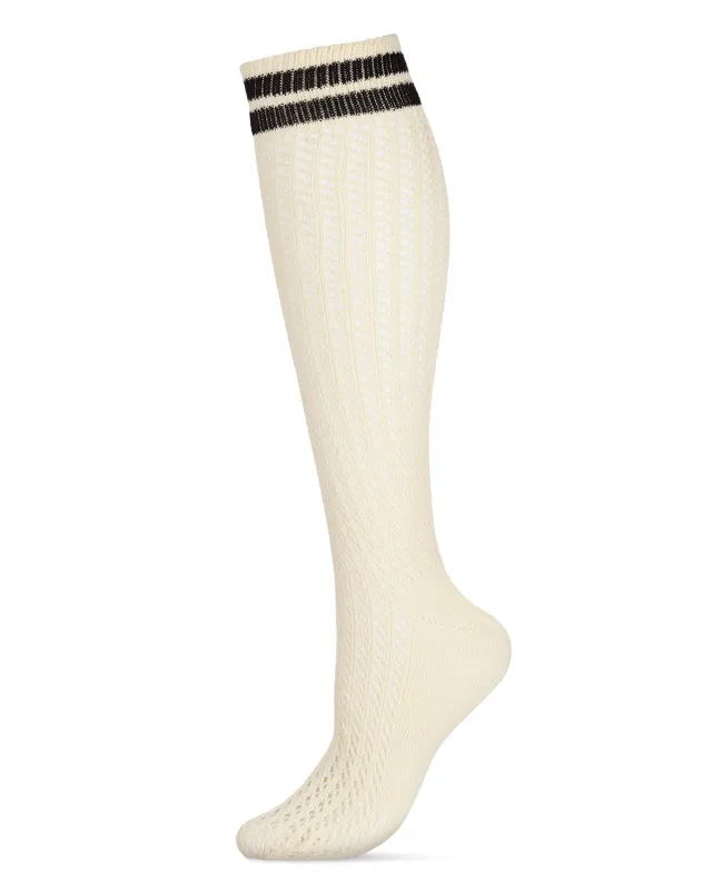 Pointelle Striped Cuff Cotton Blend Knee High Sock sold by MeMoi