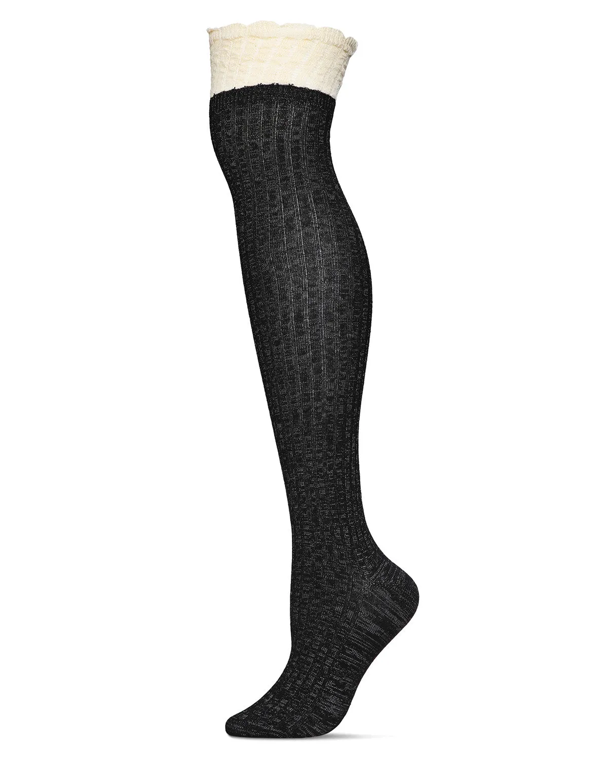 Ruffle N Shimmer Cotton-Blend Over-The-Knee Socks sold by MeMoi