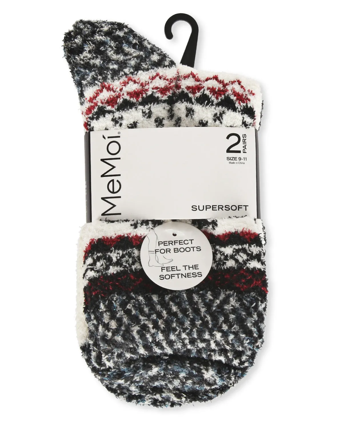 Women's 2 Pair Pack Fairisle Border Cloud Soft Crew Socks sold by MeMoi product image thumbnail 5